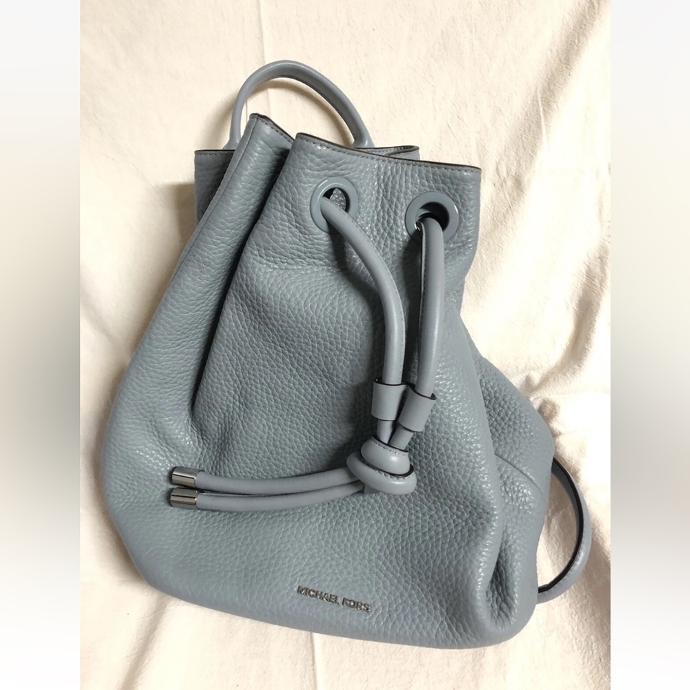 NWT Michael Kors Dalia Dusty Blue Leather Backpack Shoulder Bag - Picture 4 of 14